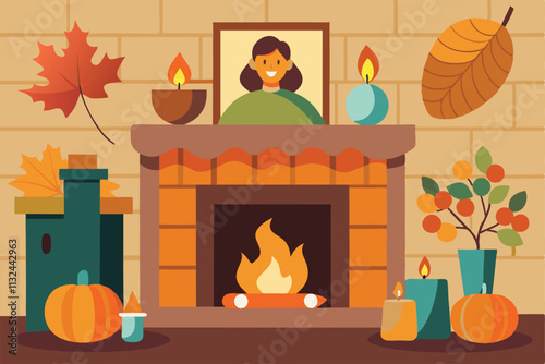 fireplace with burning candles