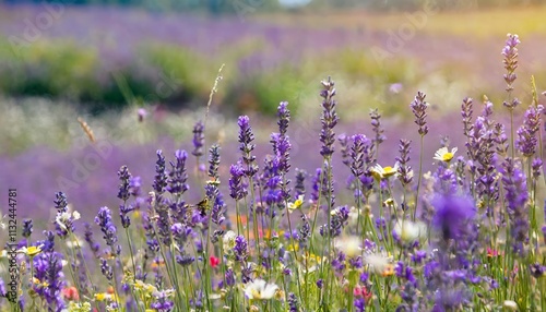 Sommerzauber Eine blhende Lavendelwiese mit wilden Wildblumen Ein idyllisches Naturbild, das die Schnheit des Sommers und die Farbenpracht der Natur in voller Blte zeigt. photo