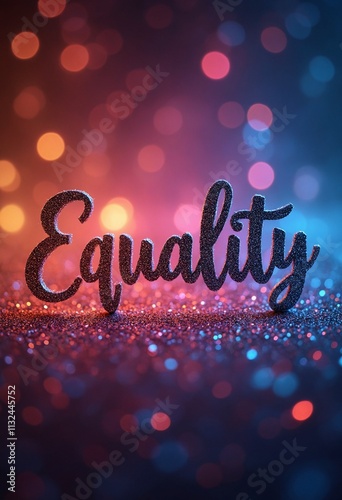 Equality calligraphic lettering on colorful bokeh glitter festive sparkles background photo