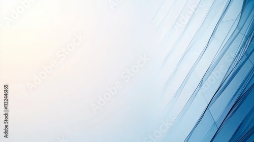 A cluster of glass architectural structures rises with sleek lines and reflections, set against a soft white background that emphasizes modern design