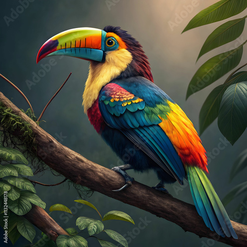 multi colored toucan perched on branch generative photo