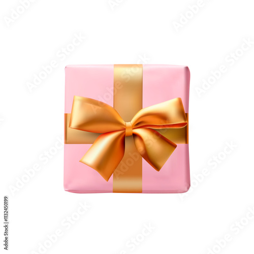 Pink Gift Box with Golden Ribbon Bow for Birthday, Holiday, and Celebration Design Projects.