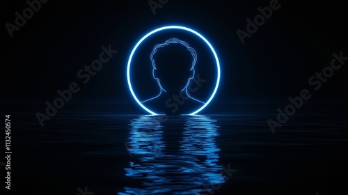 Neon Profile Silhouette Reflecting on Water photo