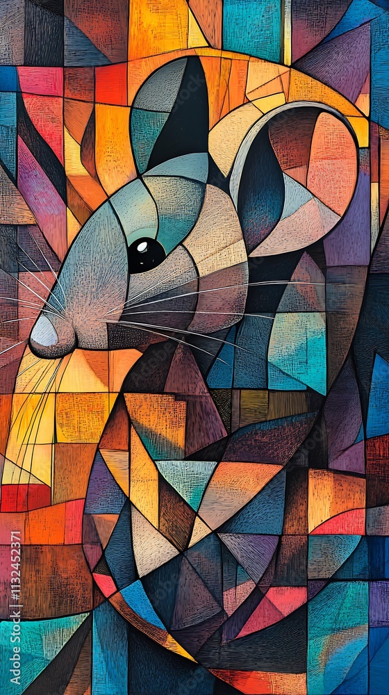 Fototapeta premium Colorful cubism mouse illustration with artistic pop style picture