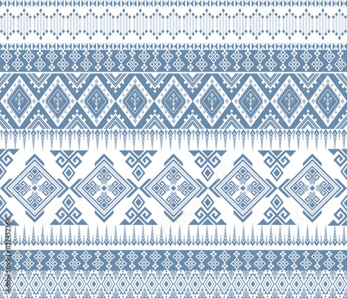 Hand drawn abstract, ethnic geometric pattern, background, beautiful white and blue textiles, silk, great for textiles, banners, wallpapers photo