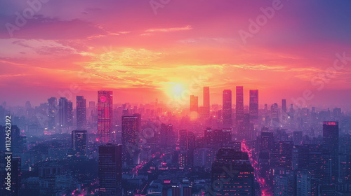 Wallpaper Mural Romantic cityscape evening with sunset background featuring vibrant colors, soft lighting, and urban architecture for stunning visual storytelling and emotional connection in photography Torontodigital.ca