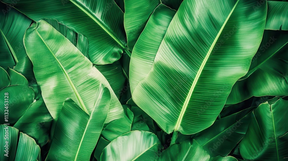 Obraz premium Lush Green Tropical Banana Leaves Background Texture Image: Vibrant Nature Photography