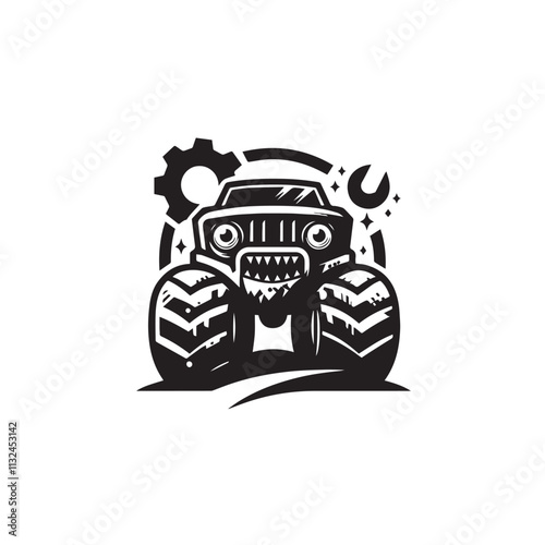 Monster car cartoon vector logo illustration eps 10