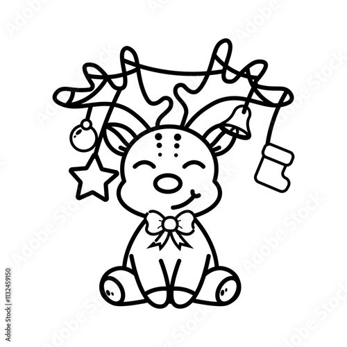Made in uk Adorable Christmas Reindeer with Festive Decorations A Cute Holiday Illustration