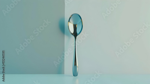 3D Render of a Metal Spoon Minimalist Background