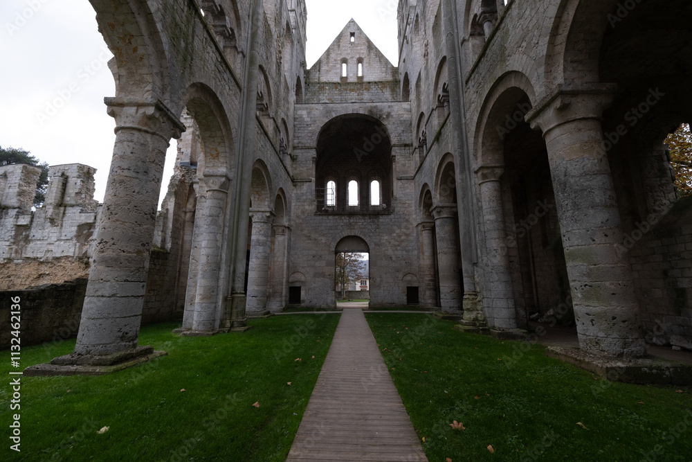 Fototapeta premium Abbey ruins of Jumièges, dating from the early first millennium and located in France.