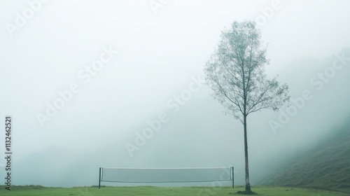 Serene Badminton Match on Misty Hilltop Cultural Unity and Harmony in Sports photo