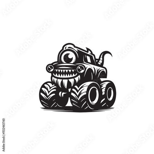 Monster car cartoon vector logo illustration eps 10