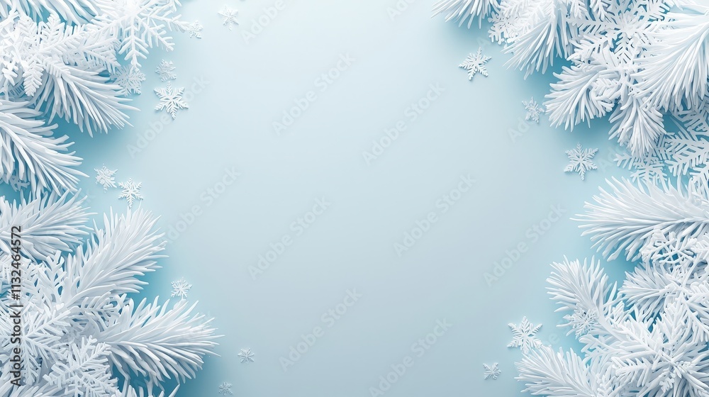 Obraz premium A blue background with white snowflakes and branches