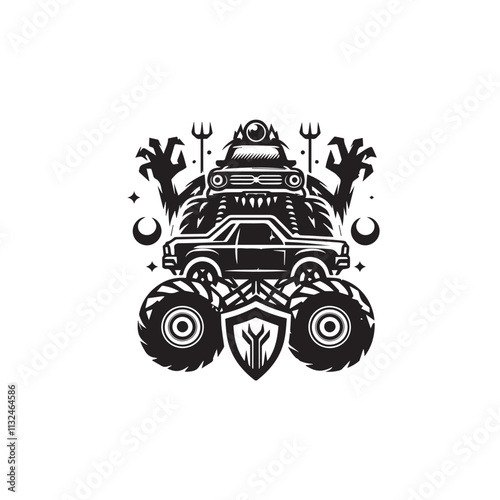 Monster car cartoon vector logo illustration eps 10