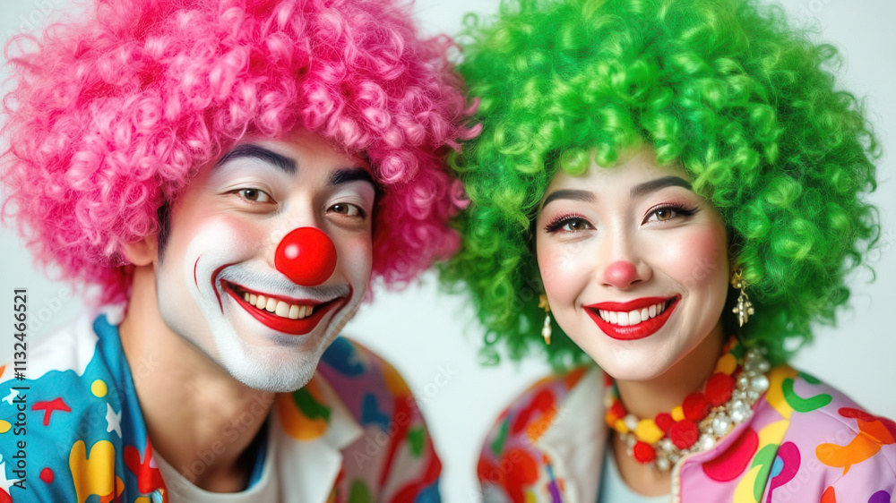 Naklejka premium Happy couple in clown costume