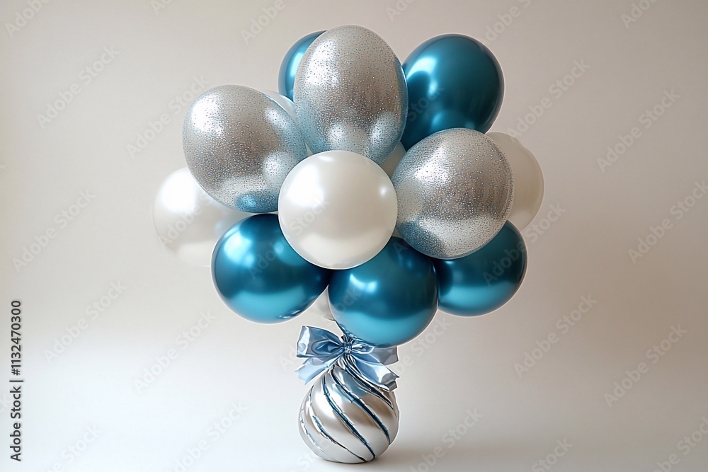 Fototapeta premium Light background, white, blue and gray balloons. Festive mood.