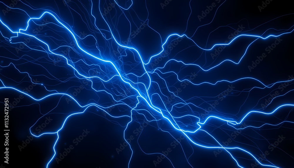 Glowing blue electric lightning bolts on black background Glowing blue electric lightning bolts on black background