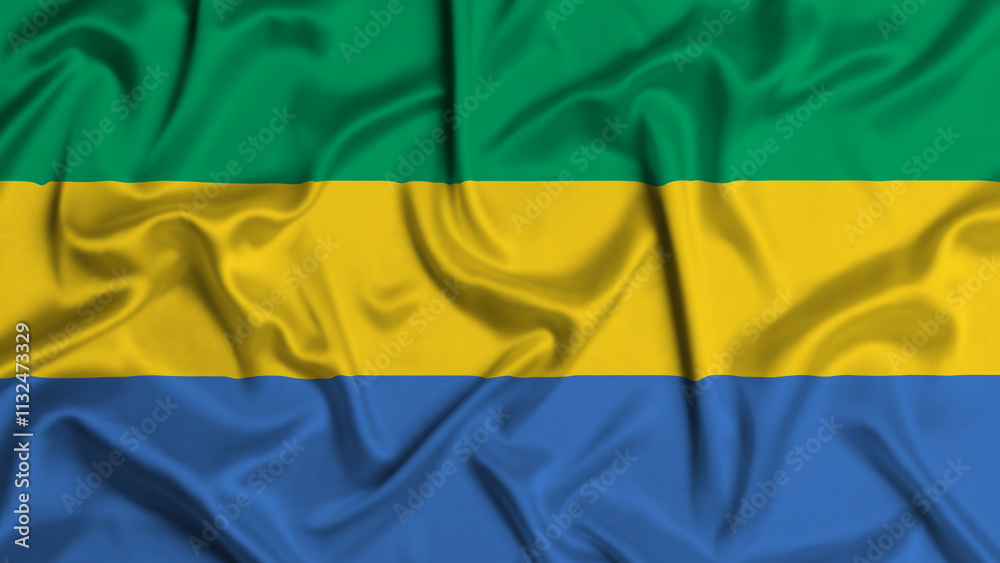 Obraz premium Gabon silk flag waving in the wind background