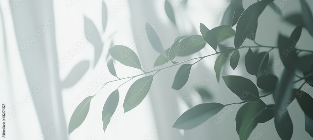 Blurred Indoor Plant Branches With Green Leaves In Front Of A Window With Soft, Natural Sunlight Blurred Indoor Plant Branches With Green Leaves In Front Of A Window With Soft, Natural Sunlight