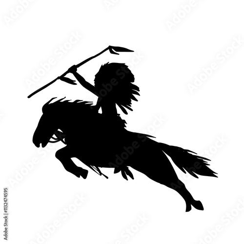 Silhouette of Native American Warrior on Horseback Vector