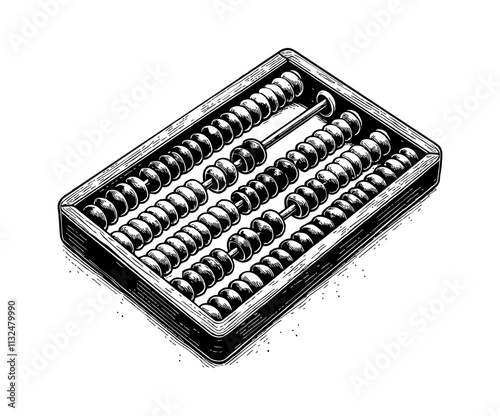 abacus engraving black and white outline