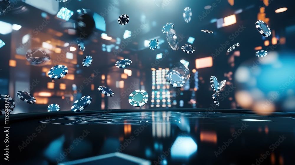 Obraz premium Futuristic Casino: Chips Falling on a Table