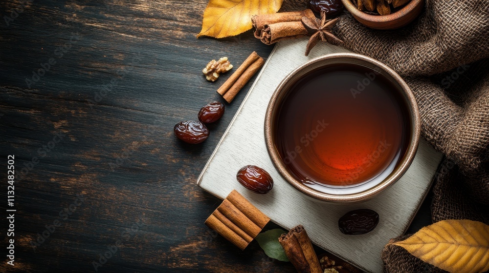 Fototapeta premium Aromatic Autumnal Tea with Dates and Cinnamon