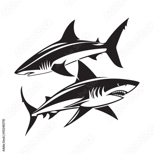 Set of salmon silhouette in line art style.Fish vector by hand drawing Fish Silhouettes Fish group swim curve. Underwater school icon
