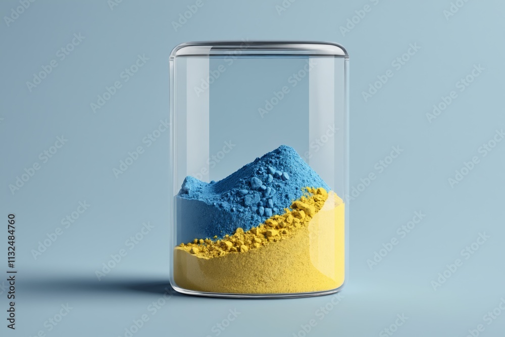 Obraz premium Glass jar contains yellow and blue powder