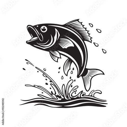 Set of salmon silhouette in line art style.Fish vector by hand drawing Fish Silhouettes Fish group swim curve. Underwater school icon

