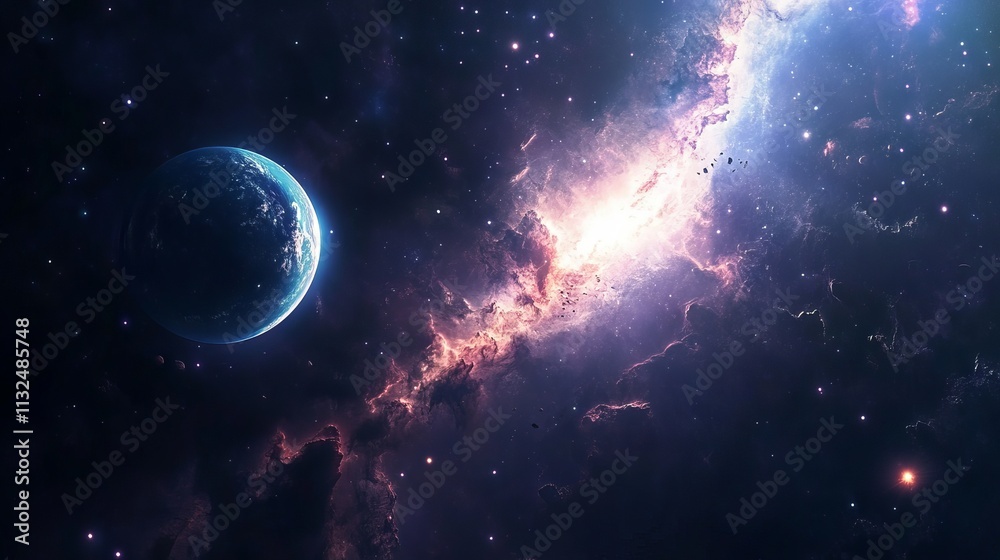 Fototapeta premium Vibrant outer space background with stunning nebulae, twinkling stars, and galactic clouds in deep cosmic colors