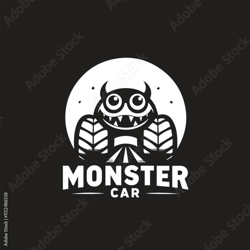 Monster car cartoon vector logo illustration eps 10