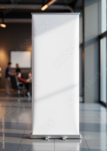 A professional trade show banner mockup featuring clean lines, soft lighting, and a neutral background for a refined and modern presentation