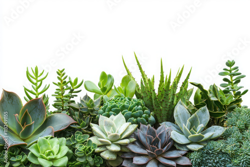 Showcasing unique shapes of succulent plants and cacti in a minimalist white setting for botanical enthusiasts photo