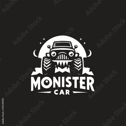 Monster car cartoon vector logo illustration eps 10