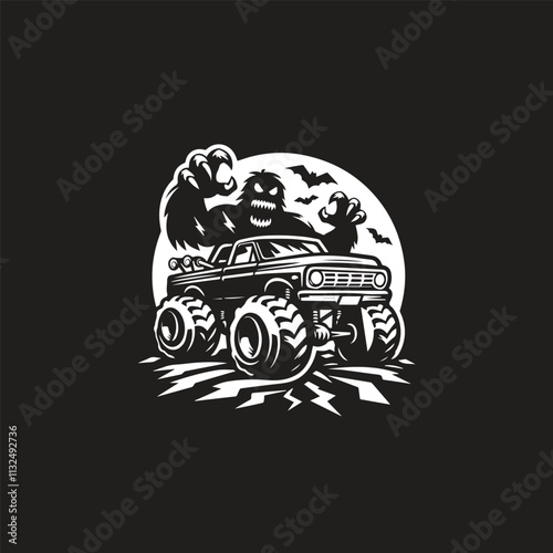 Monster car cartoon vector logo illustration eps 10