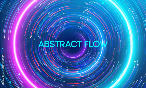 Abstract flow highlighted in a vibrant swirl of neon energy and motion. Big data and data science integration with advanced technology and artificial intelligence concepts.