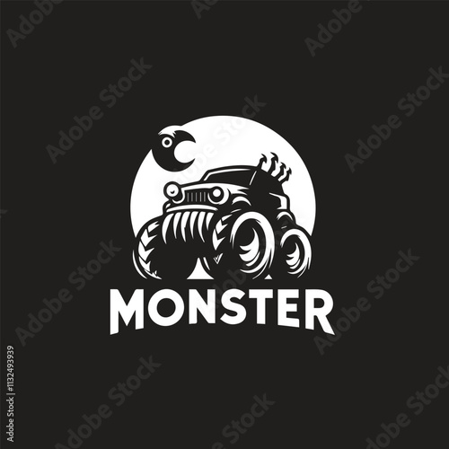 Monster car cartoon vector logo illustration eps 10