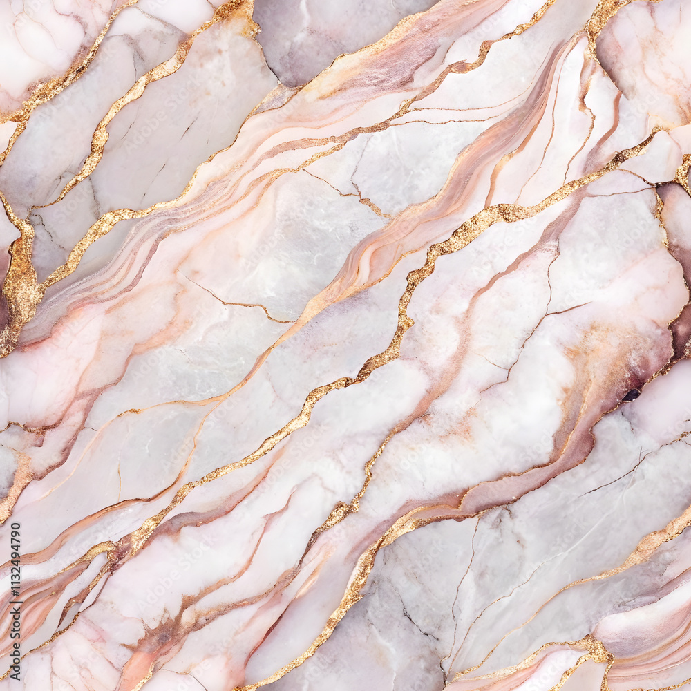 Fototapeta premium Seamless Pink and White Marble with Rose Gold Stripes. Pink and White Marble with Rose Gold Stripes