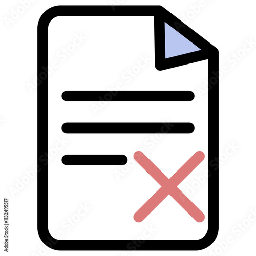 Document with written text and cancel icon symbol - Document with no approval