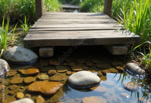 Wooden Footbridge Over Tranquil Rock Pool