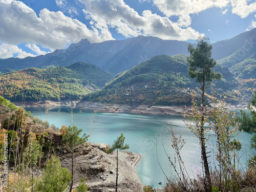 beautiful nature lake in the mountains postcard juicy colors photo