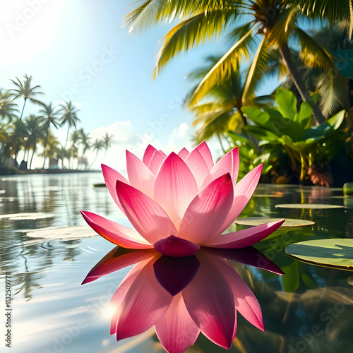 Lotus flower floating on water photo