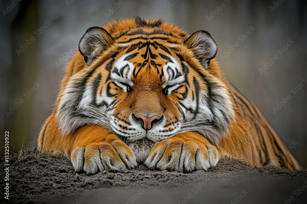 Fototapeta premium A close-up of a majestic tiger showcasing its striking features and fur patterns.. Beautiful simple AI generated image