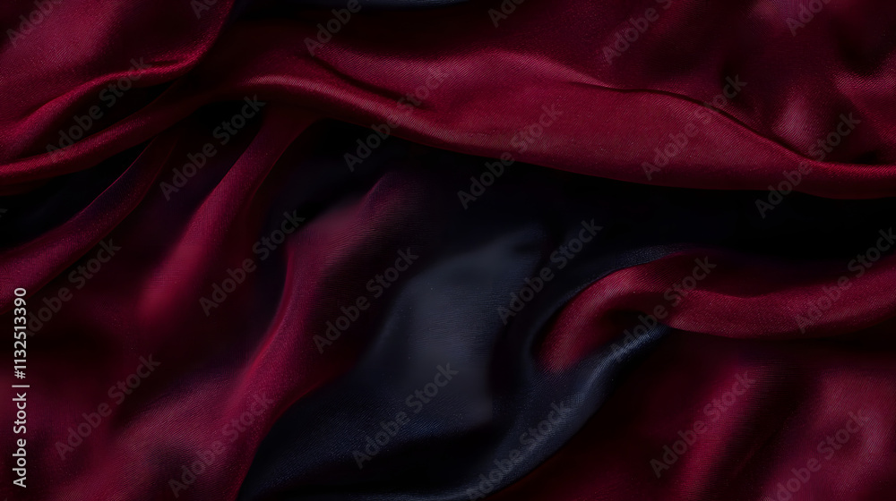 Fototapeta premium Black dark deep red burgundy cherry maroon crimson abstract background. Silk satin velvet fabric. Elegant luxury rich. Curtain drapery fold line wave flow. Romance Valentine Birthday Christmas. Design
