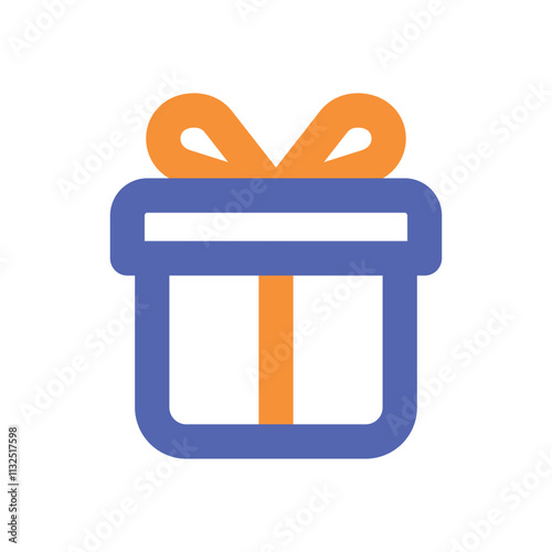 The image shows a stylized pixel art depiction of a small blue gift box with an orange bow.