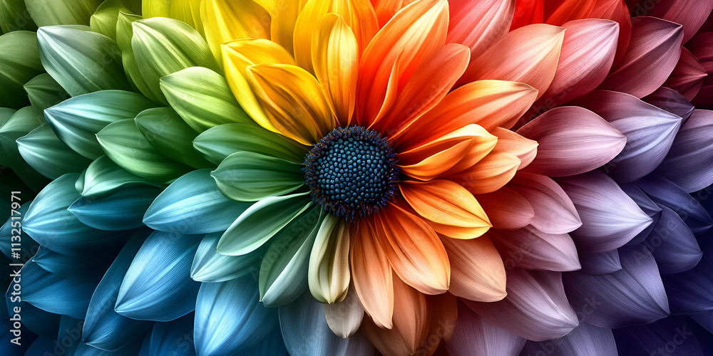 Obraz premium Rainbow Flower, Vibrant Petals in a Spectrum of Hues