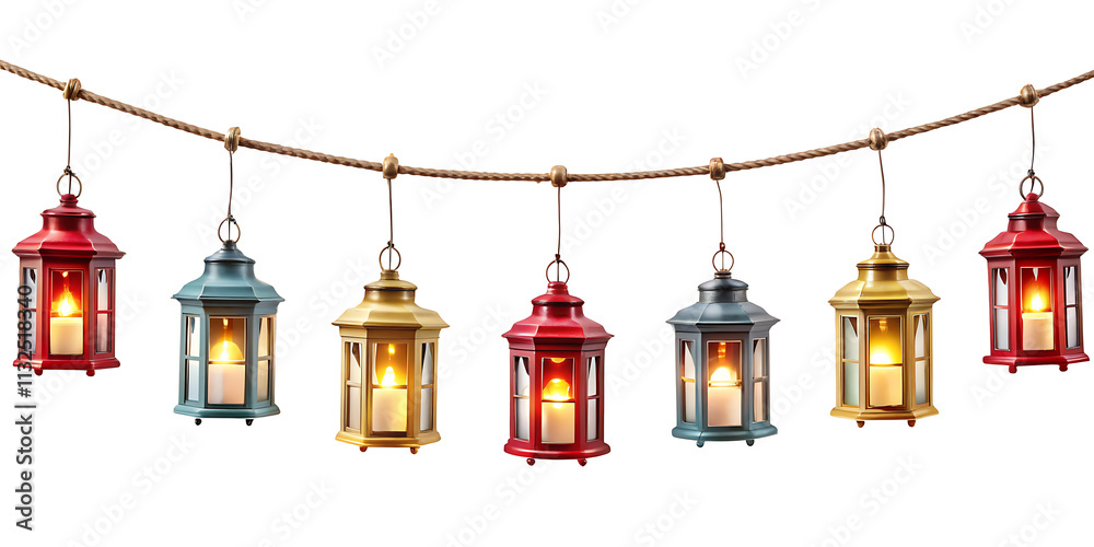 Obraz premium set of Hanging lantern string lights isolated on white background.AI GENERATED