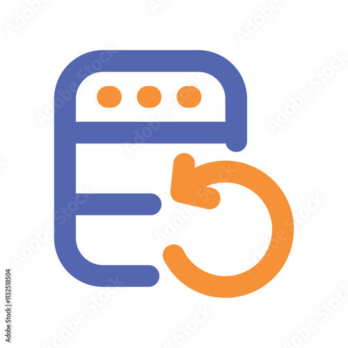 The image depicts a blue database server icon with an adjacent orange circular update symbol representing software or data modification.